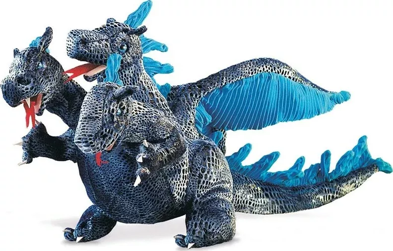 Blue Three-Headed Dragon Hand Puppet