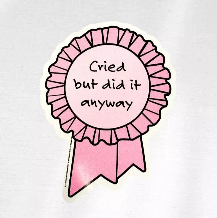 "Cried But Did It" Funny Award Ribbon Sticker Die-Cut Car Bumper Decal -USA Made