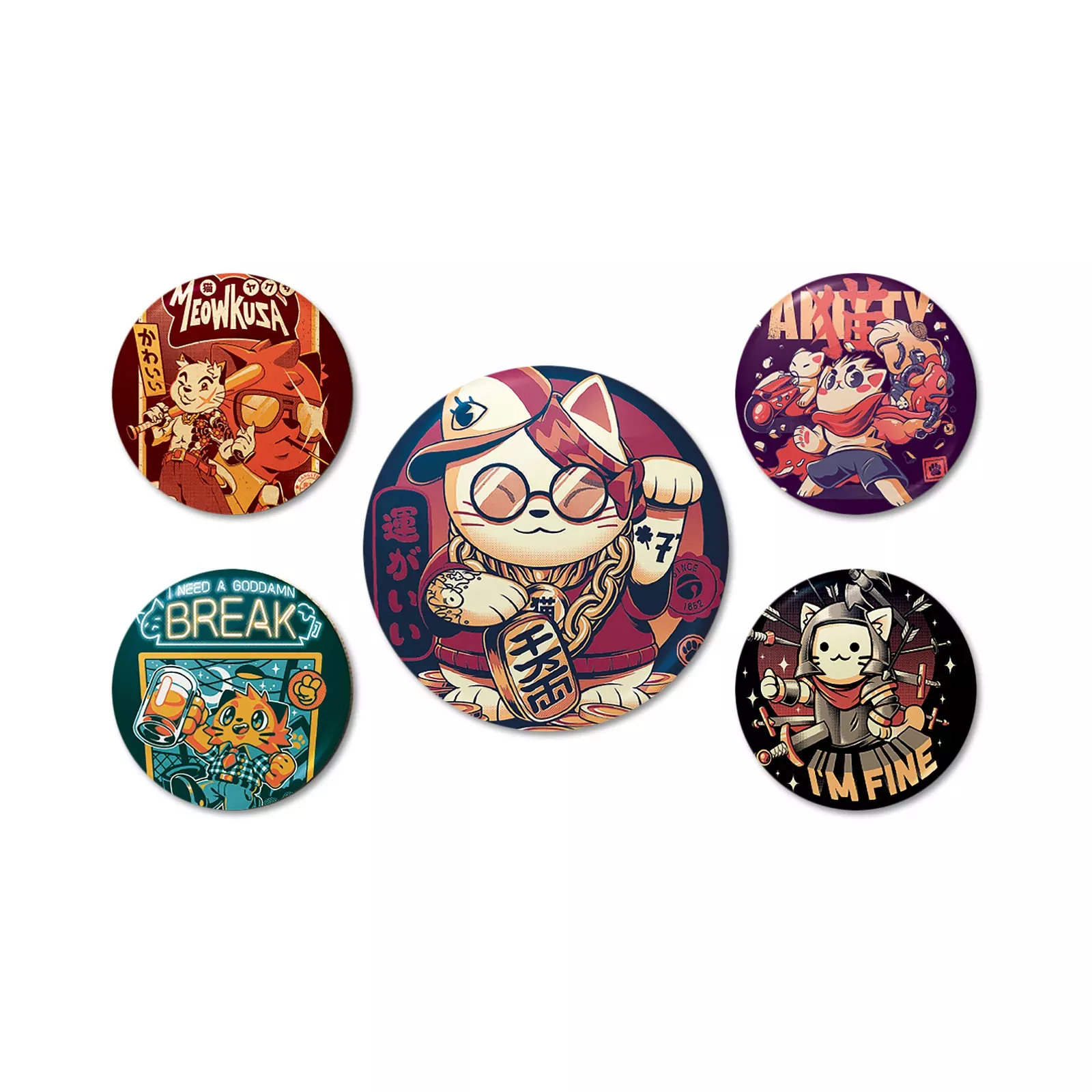Ilustrata - Cool Cat Button 5-piece Set
